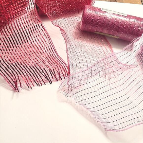 Decorative Mesh Crafting Wreath making Floral Ribbon Red Pink 6 inch wide - Picture 6 of 9